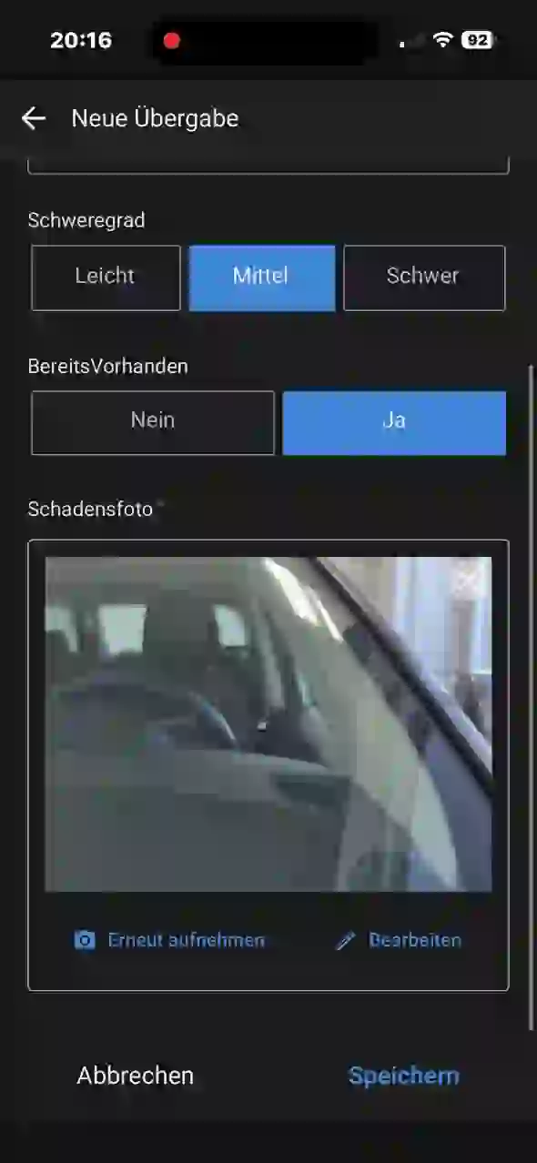 Dokumentierter Steinschlag mit Foto