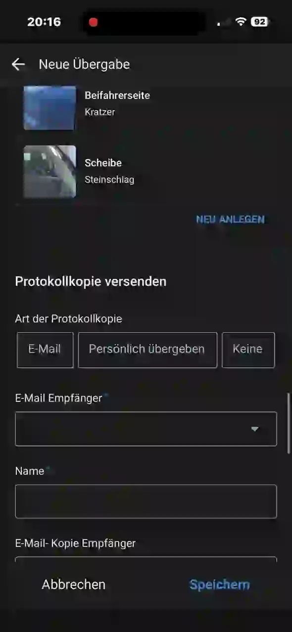 Übersicht der erfassten Fahrzeugschäden
